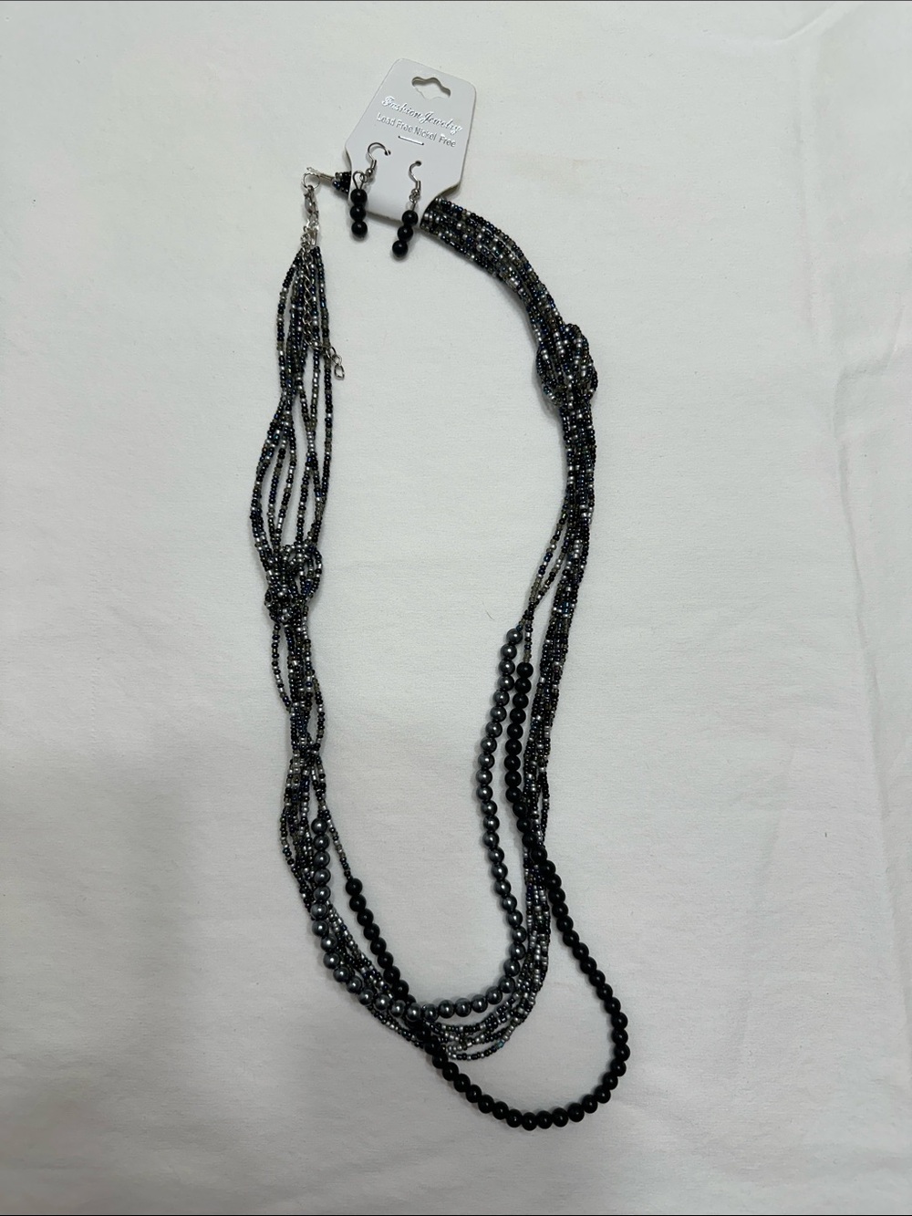 adidas Black Multi-Strand Beaded Necklace with Matching Drops